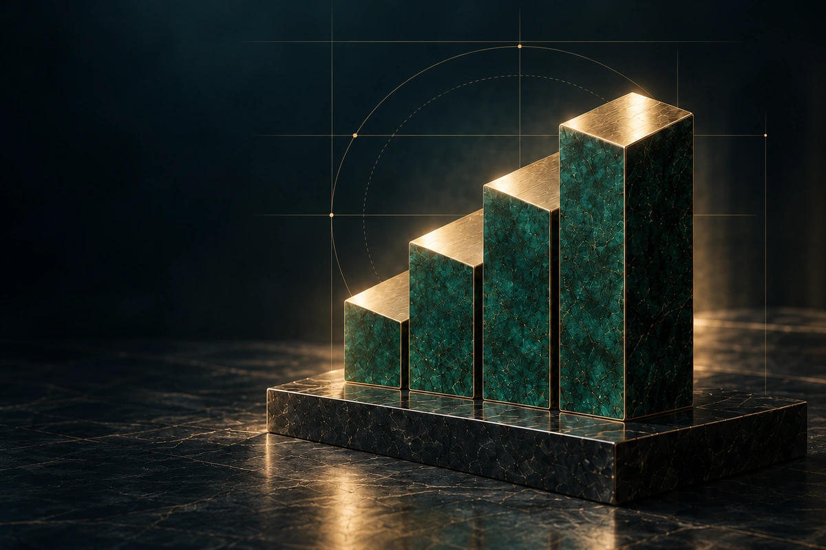 Four ascending marble pillars representing the ordered stages of E4